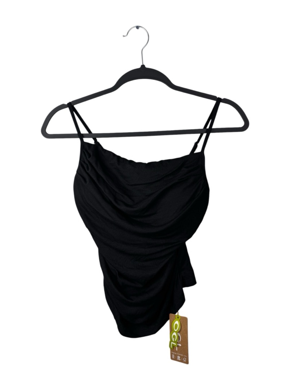 OGL Black Eco-SkinKiss Adjustable Spaghetti Straps Side Ruched New Airy Bra Tank